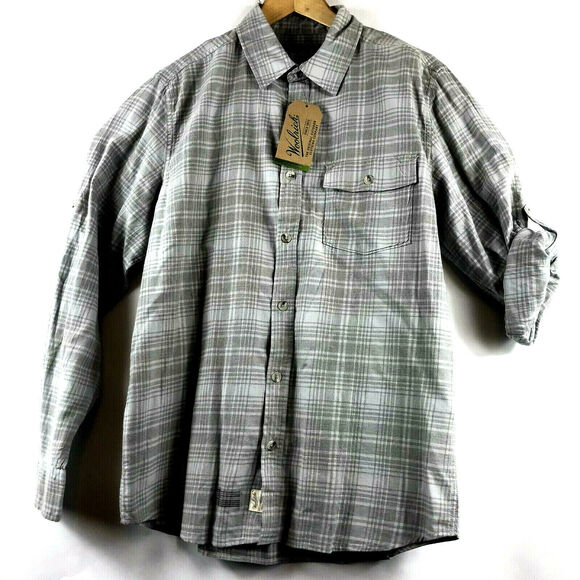WOOLRICH Mens Medium Zen Hollow Convertible Sleeve Modern Fit Shirt Gray Beige - Picture 1 of 5